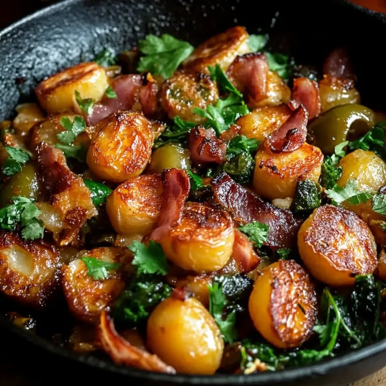 Rosenkohl- und Rinderbauchspeck-Pfanne