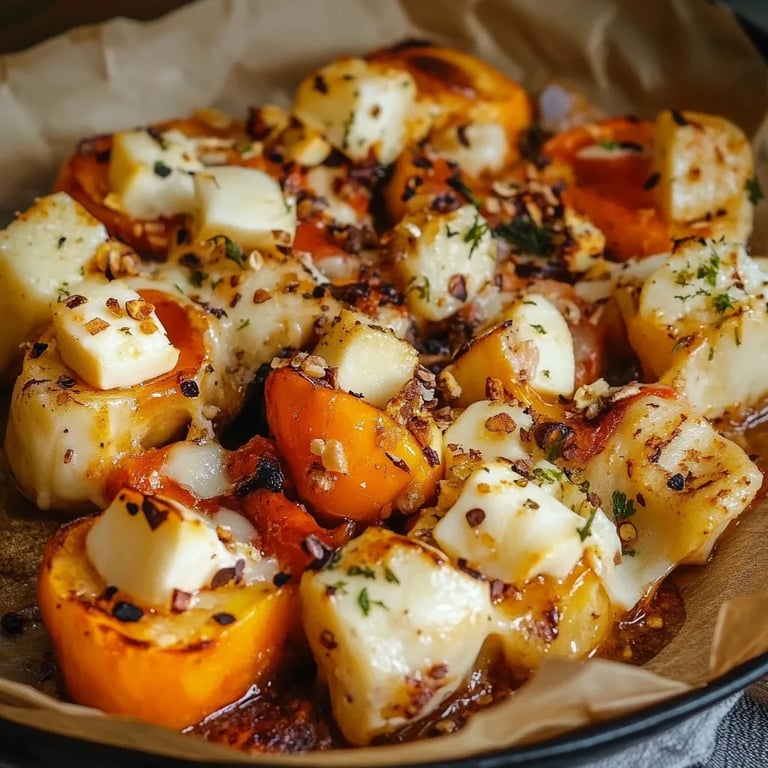 Gebackener Hokkaido mit Honig und Schafskäse