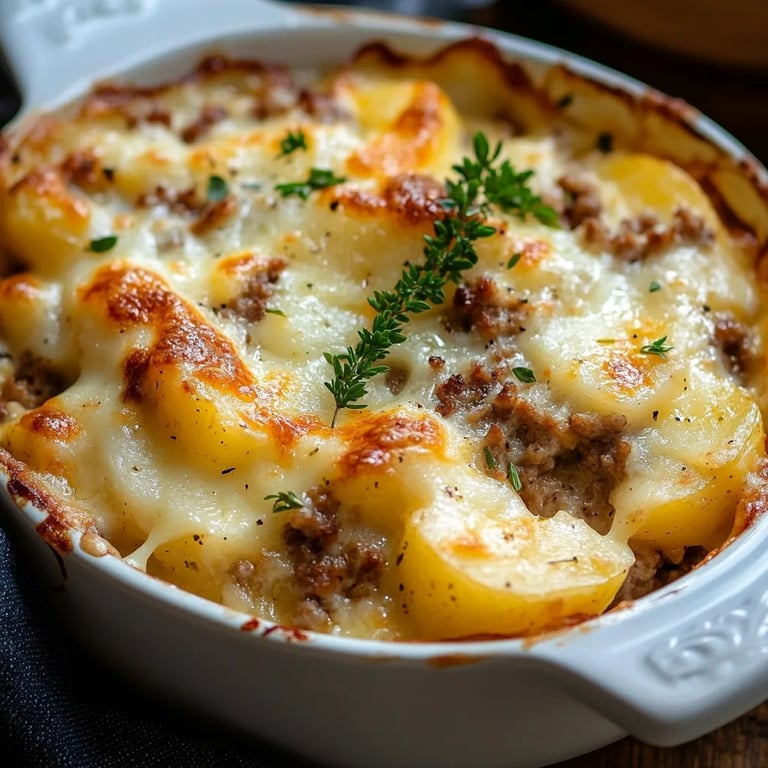 Cheesy Ground Pork and Potato Casserole