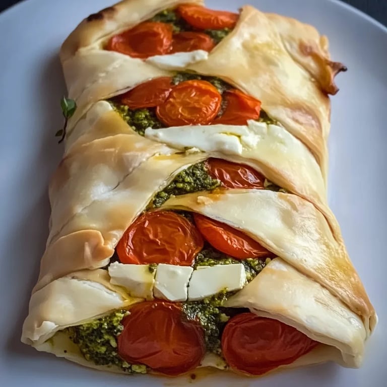 Pesto Strudel mit Tomaten und Mozzarella