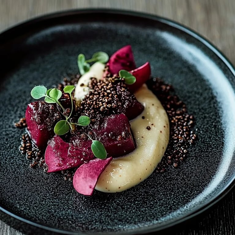 Rote Bete mit Belugalinsen und Apfel-Sellerie-Püree