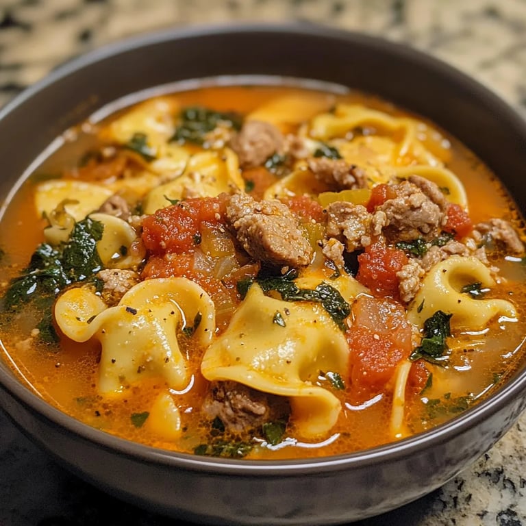 Spicy Tortellini Soup w/ Spicy Italian Sausage