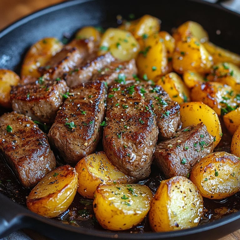 Filé com Manteiga de Alho e Batatas na Frigideira: Uma Receita Incrível e Definitiva para Impressão