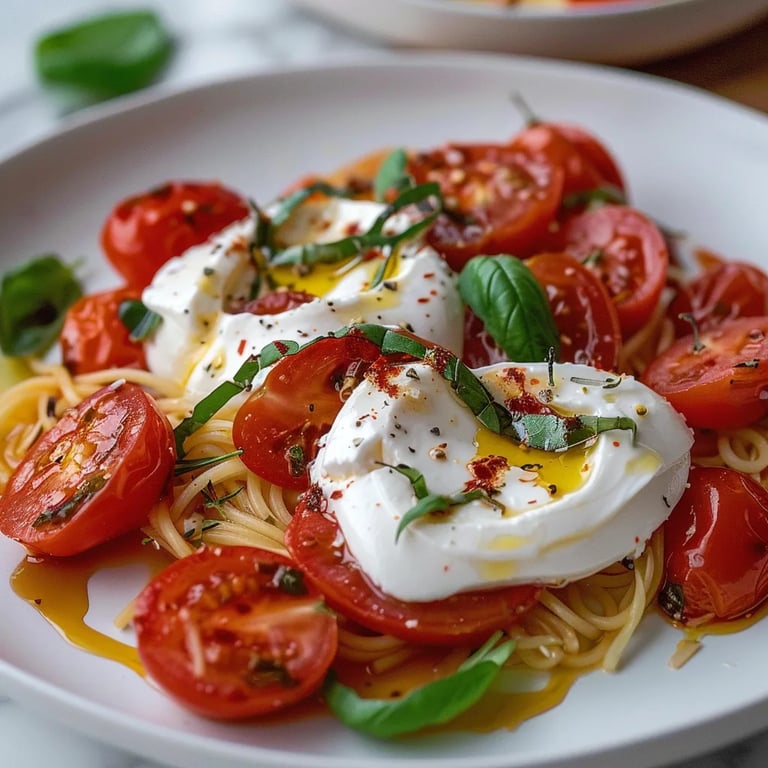 Pâtes aux tomates séchées et burrata