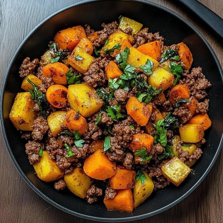 Easy Ground Beef and Sweet Potato Skillet