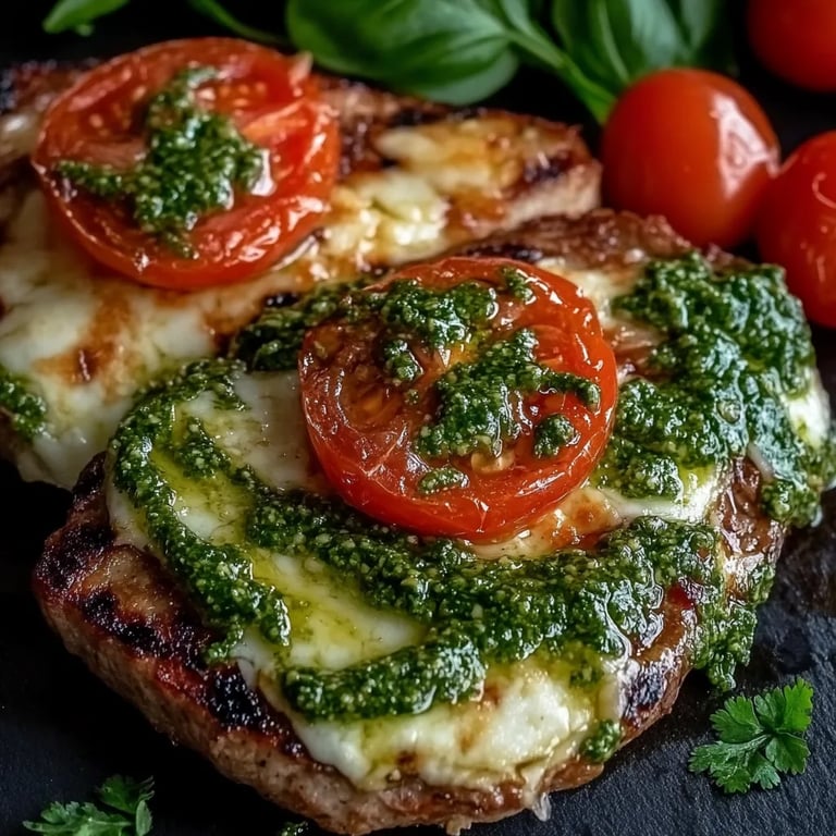 Köstliches überbackenes Mozzarella-Blumenkohl-Steak mit Kresse-Pesto