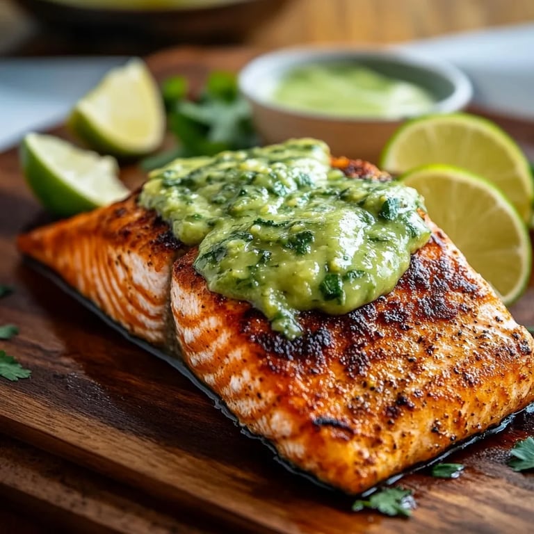 Quick Baked Cajun Salmon with Avocado Lime Sauce