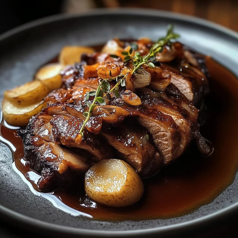 Rinderbrust in Balsamico-Zwiebeln