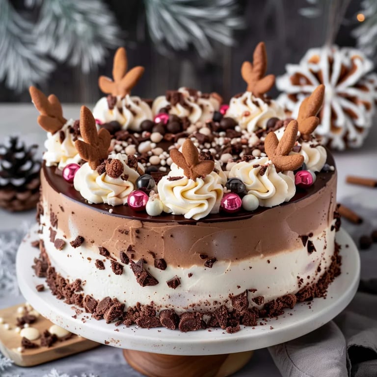 Rentier Torte zu Weihnachten mit Haselnüssen & Nougat