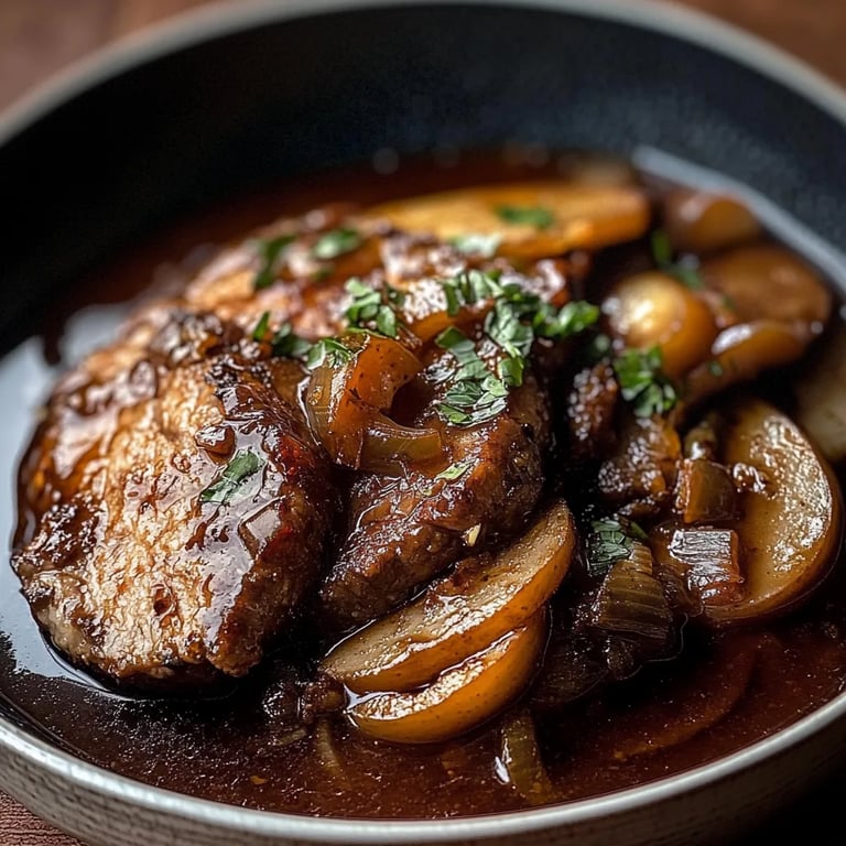 Rinderbrust in Balsamico-Zwiebelsauce