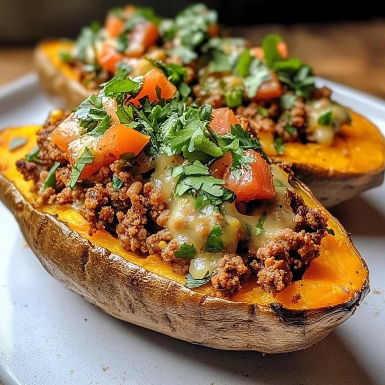 Ground Turkey Stuffed Sweet Potato