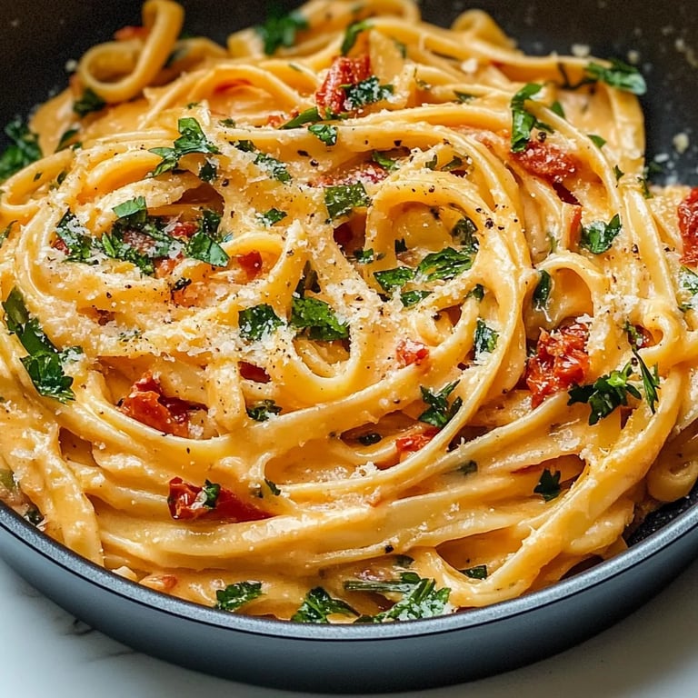 Cremige Sonnengetrocknete Tomaten-Vegan-Pasta