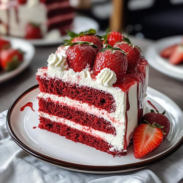 Juicy Red Velvet Strawberry Cake