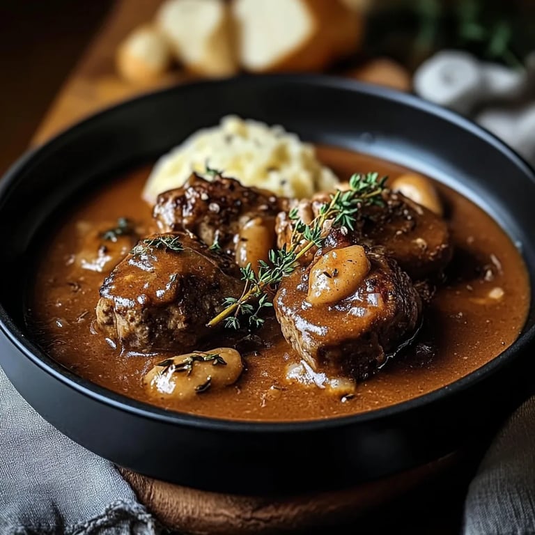 Butterzartes Rahmgulasch mit Serviettenknödel