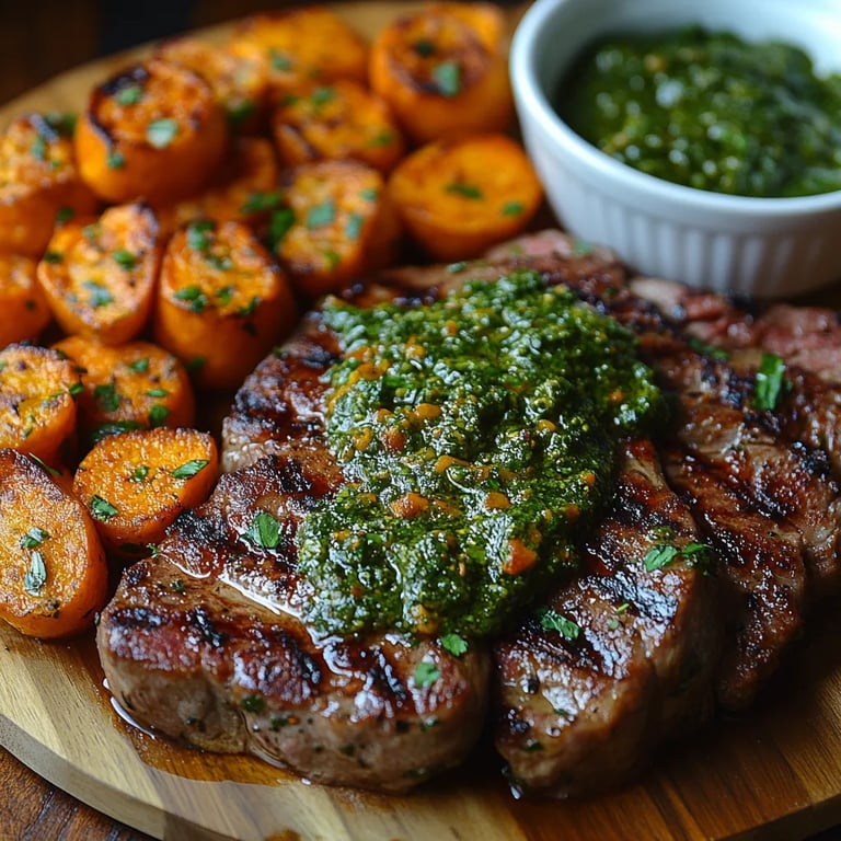 Steak w/ Green Sauce & Sweet Potatoes: An Incredible Ultimate Recipe for 4