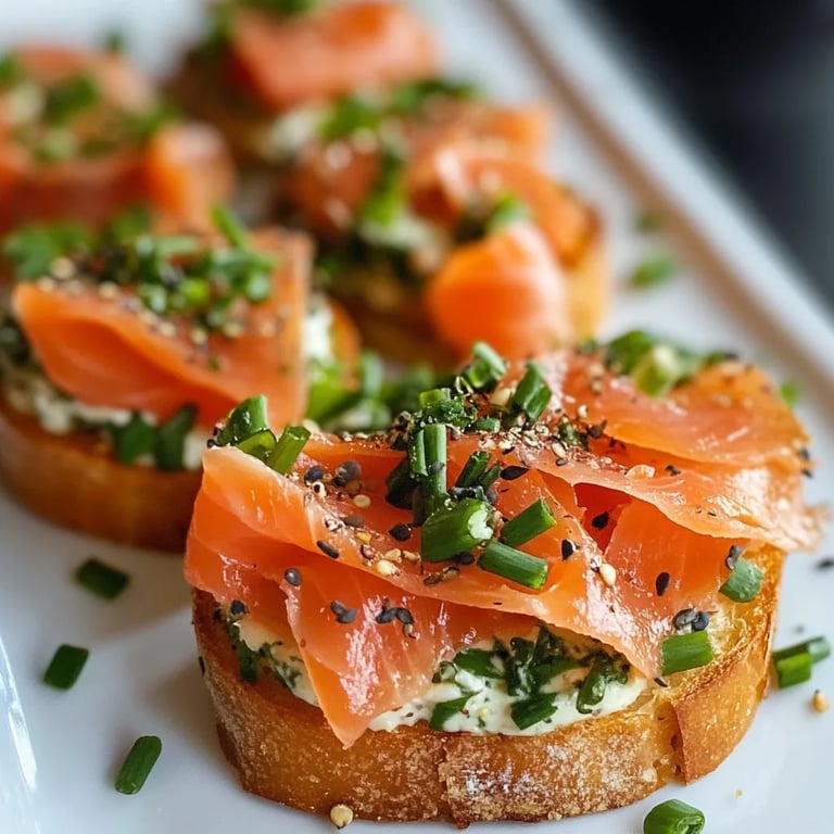Smoked Salmon Crostini with Garlic Herb Cream Cheese