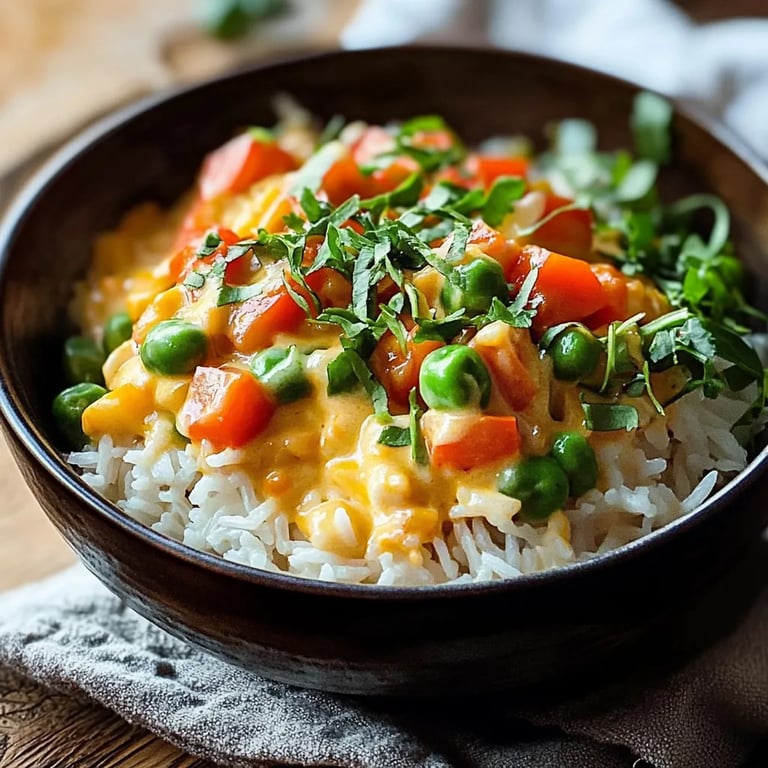 Reis mit Gemüse-Frischkäse-Sauce