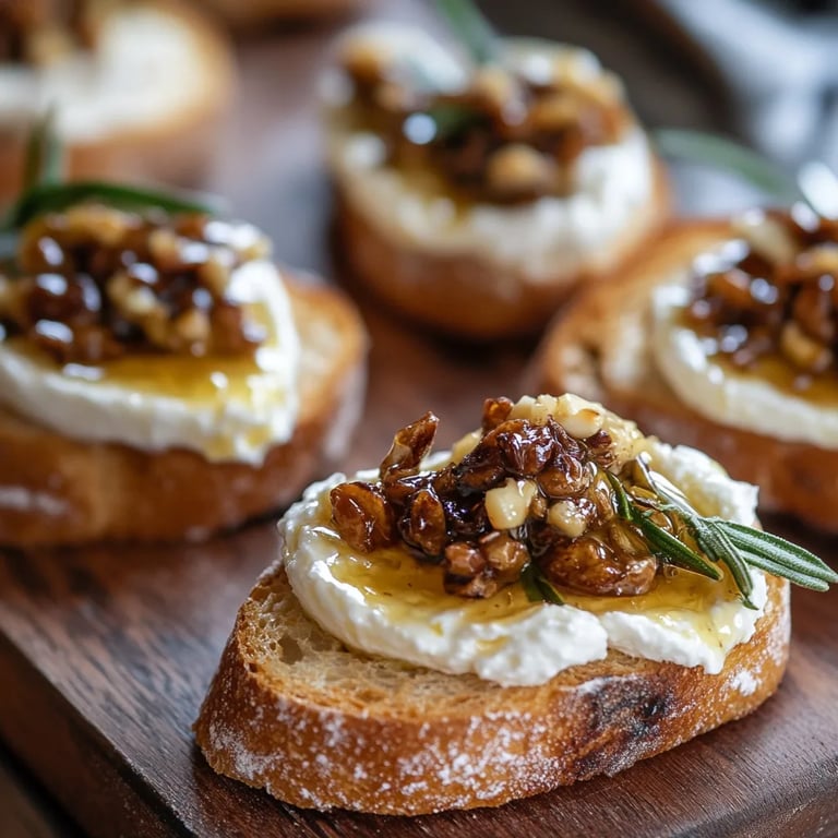 Crostini mit aufgeschlagener Feta und scharfem Honig