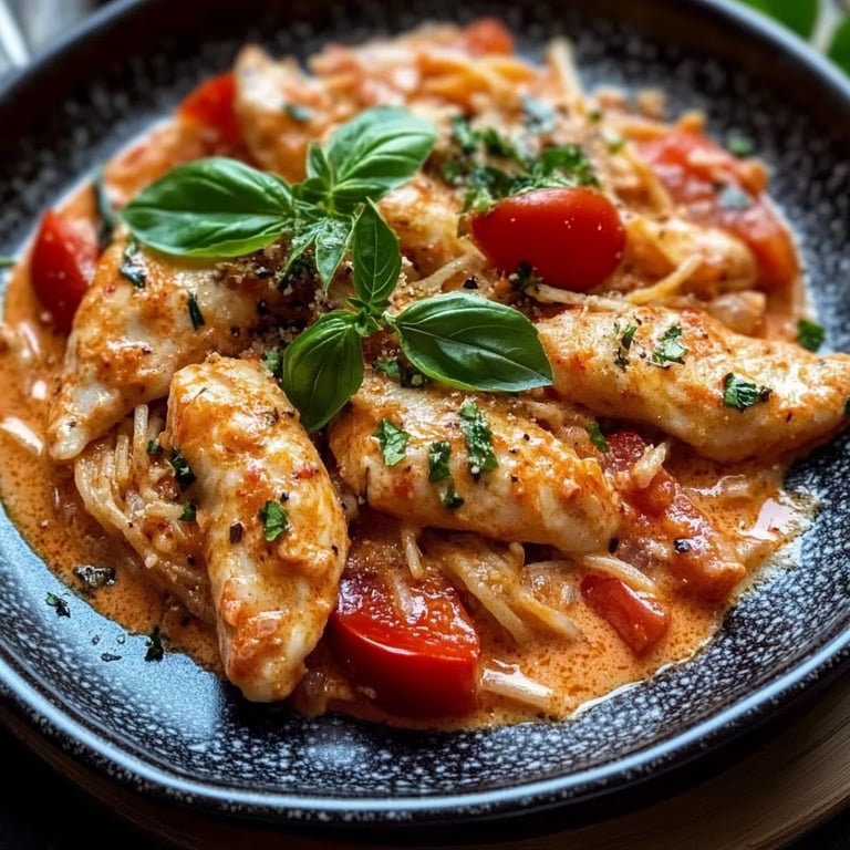 Tomatiges Hähnchen mit Reis