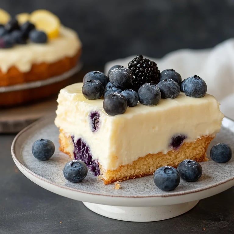 Zitronen-Blaubeer-Kuchen mit Cheesecake