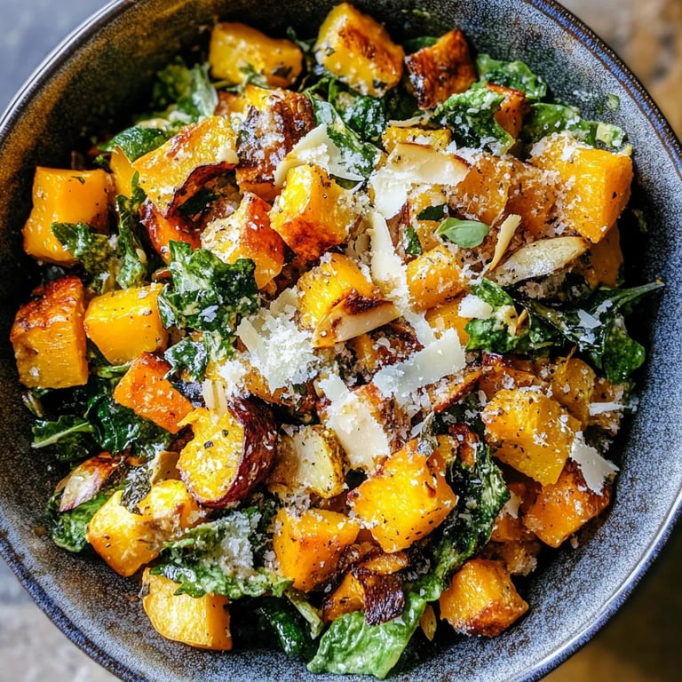 Autumn Caesar Salad w/ Roasted Delicata Squash Croutons