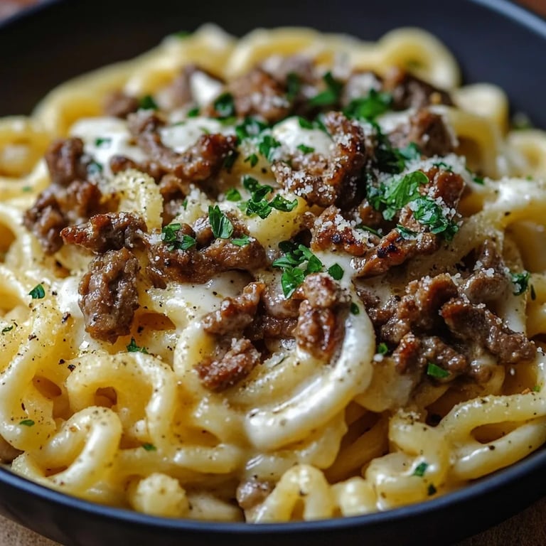 Türkische Pasta mit Hackfleisch und Joghurt-Sauce