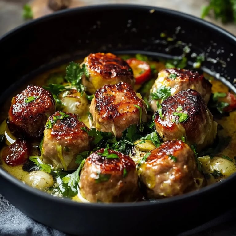 Herzhafter Rosenkohleintopf mit Hackbällchen