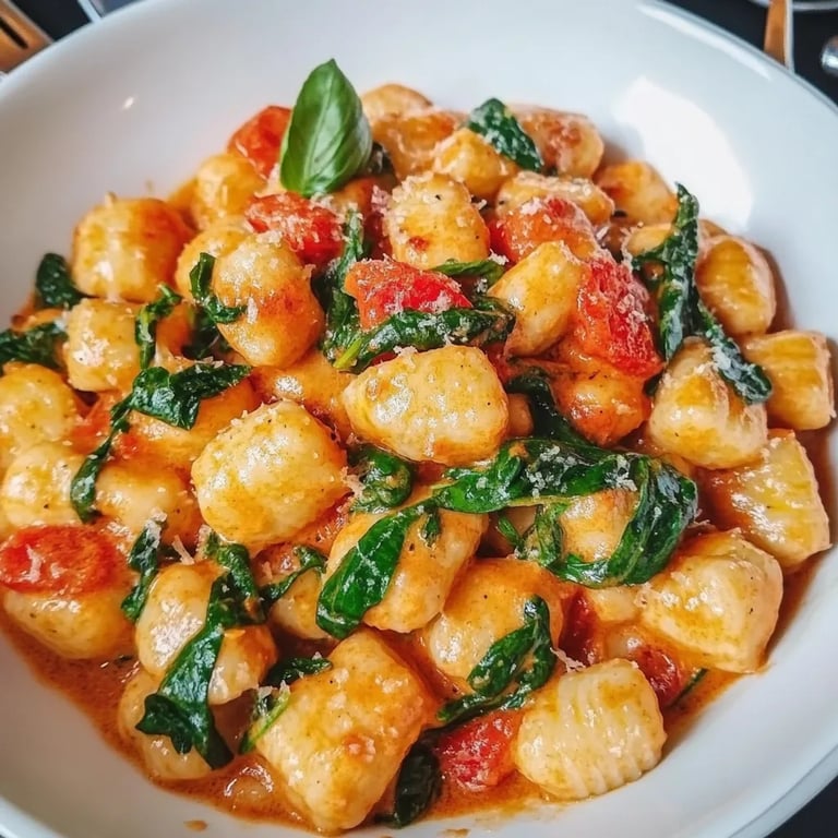 Schnelle Gnocchi-Pfanne mit Tomate & Spinat