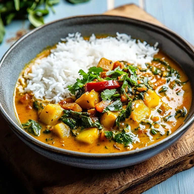 Süßkartoffel-Curry mit Spinat
