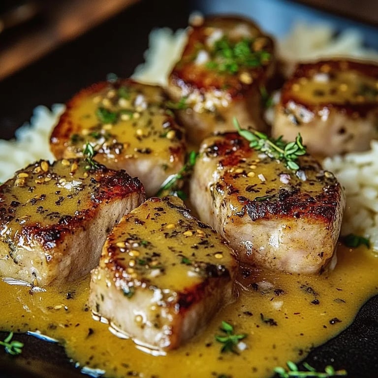 Schnelles Honig Senf Hähnchen mit Reis