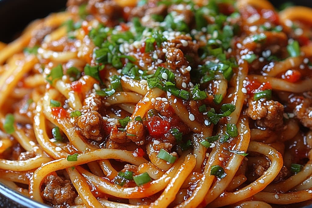 Asiatische Pasta mit Fleischsoße: Ein Unglaubliches Ultimatives Rezept für 4