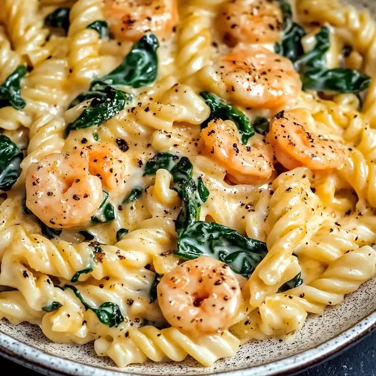 Nudeln in Lachs-Sahne-Soße und Spinat