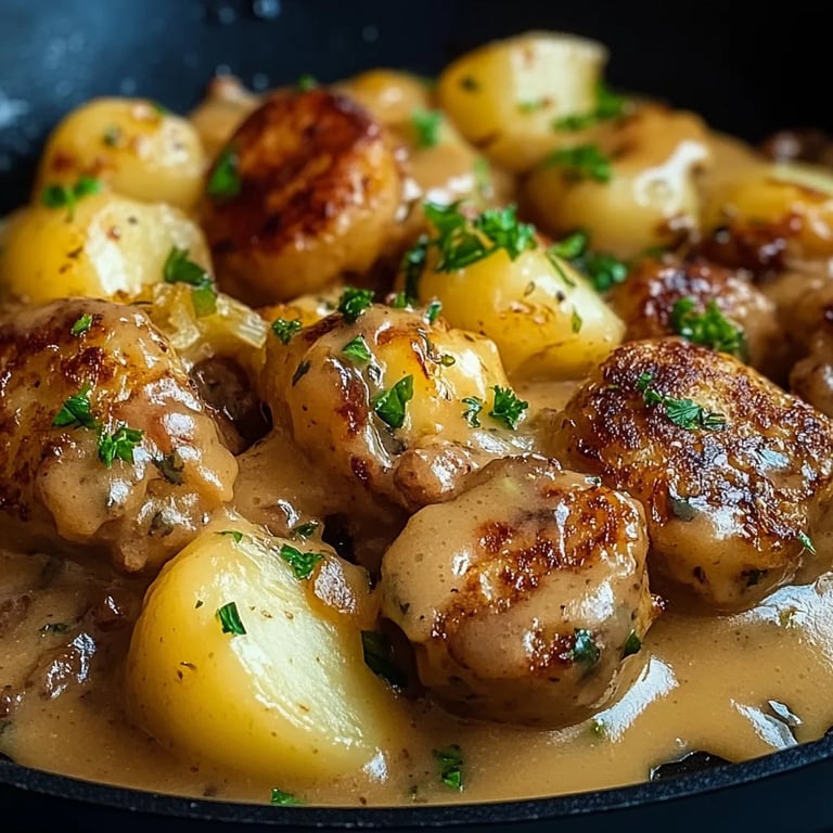 Hackbällchen in cremiger Sauce mit Kartoffelpüree