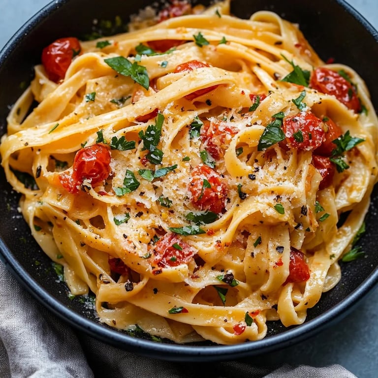 Cremige vegane Pasta mit getrockneten Tomaten