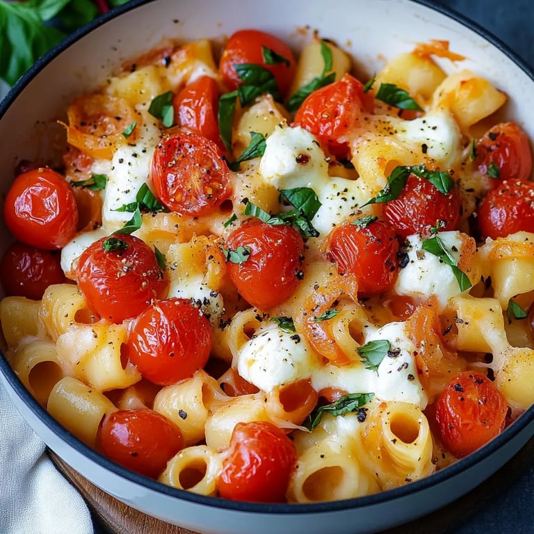 Nudelauflauf mit Tomaten und Mozzarella