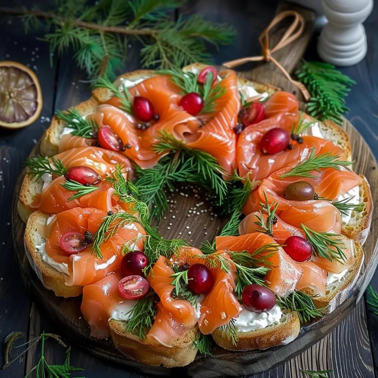 Christmas Smoked Salmon Bruschetta Wreath