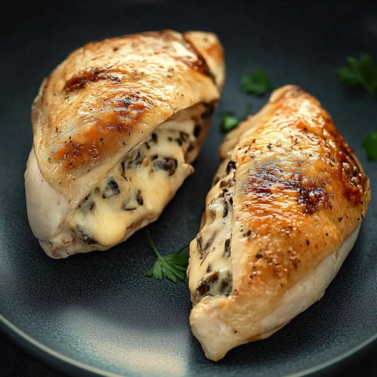 Gefülltes Butter-Knoblauch-Hähnchen mit Champignons