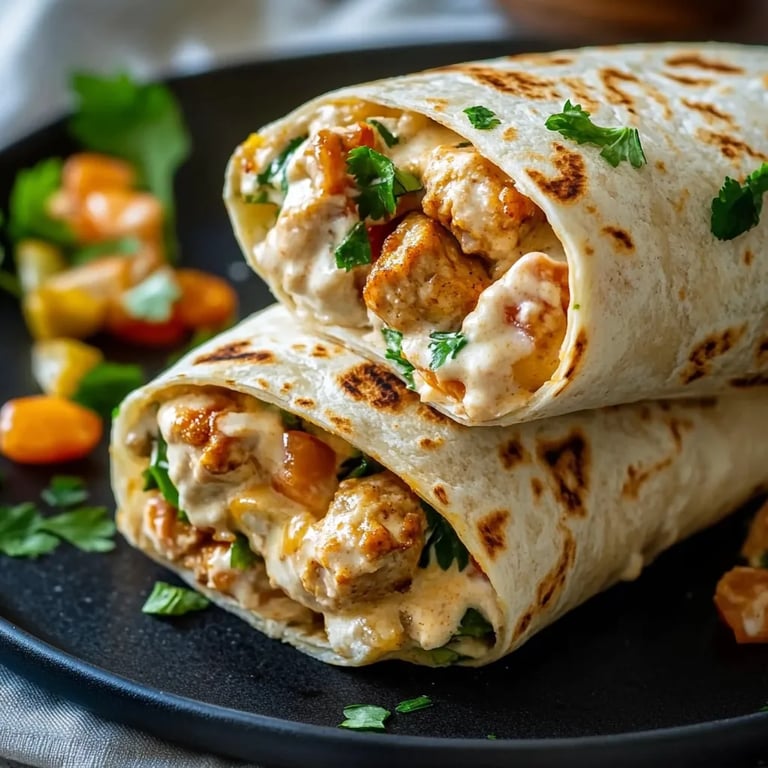 Käsige Knoblauch-Hühnchen-Wraps