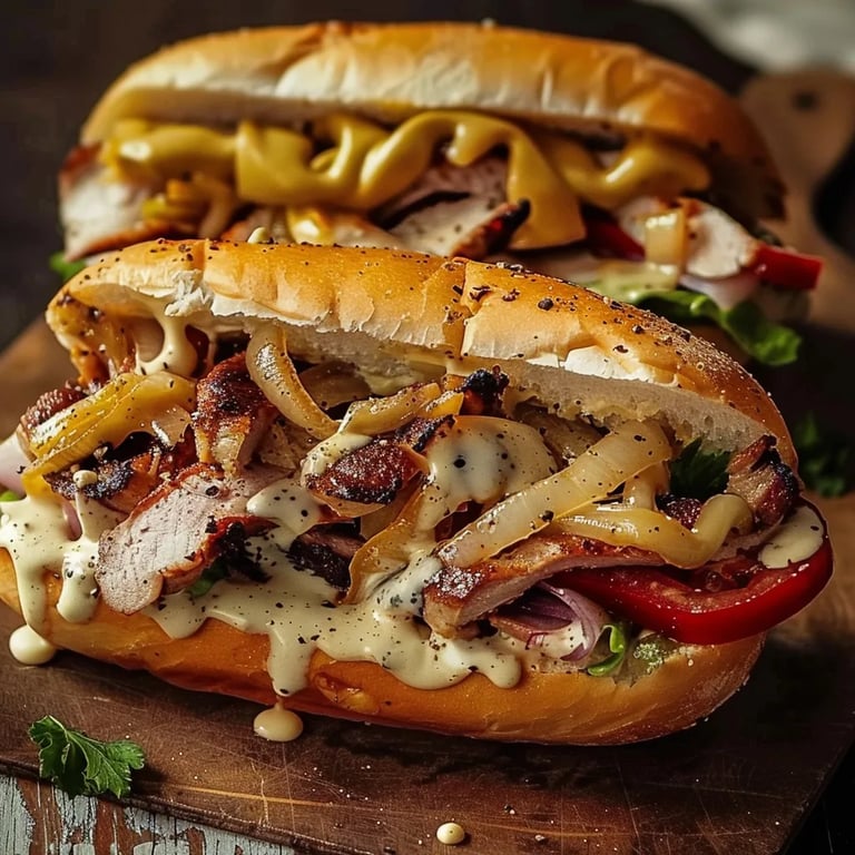 Hähnchen-Cheesesteak-Sandwich