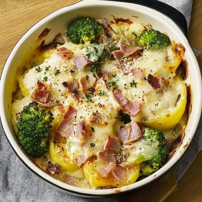 Brokkoli-Kartoffel-Gratin mit Schinken