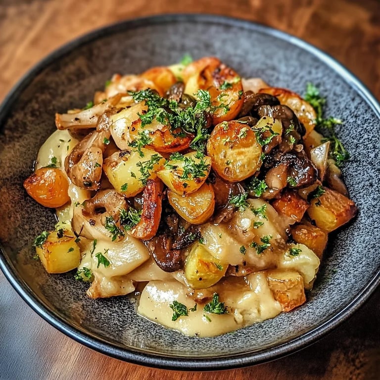 Pilzpfanne mit Rosenkohl & Kartoffelpüree