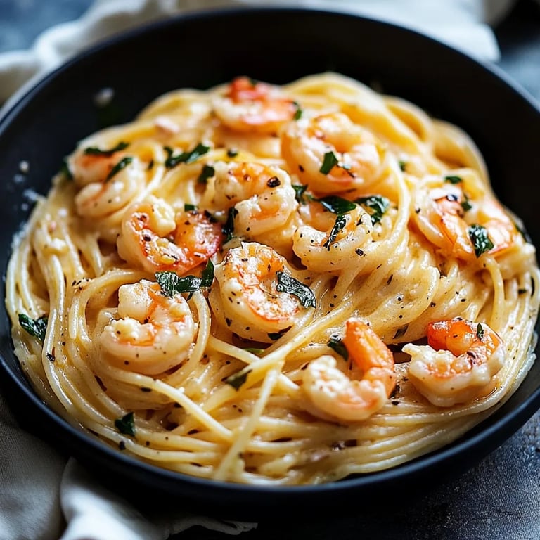 Spaghetti mit Garnelen in Frischkäsesoße
