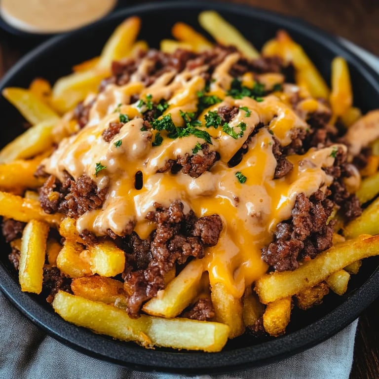 Loaded Fries mit Hackfleisch und Cheddar