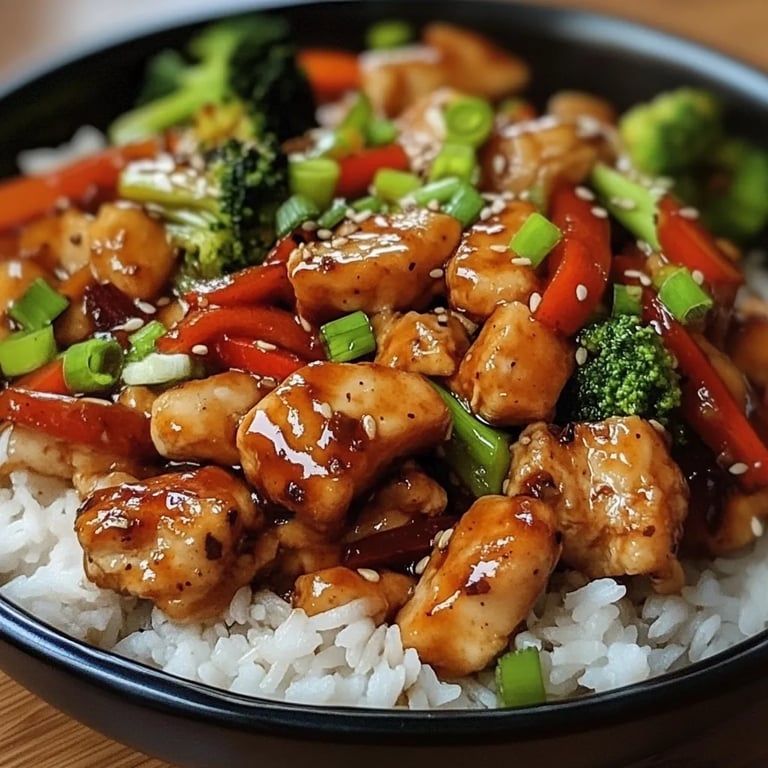 Chinesische Hähnchenpfanne mit Reis