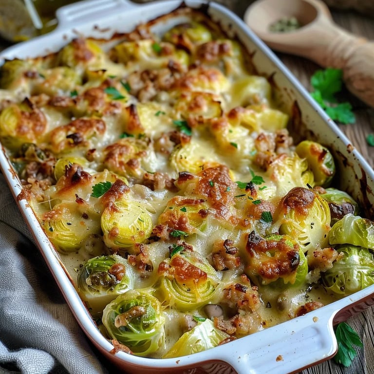 Rosenkohl Auflauf mit Kartoffel und Hackfleisch