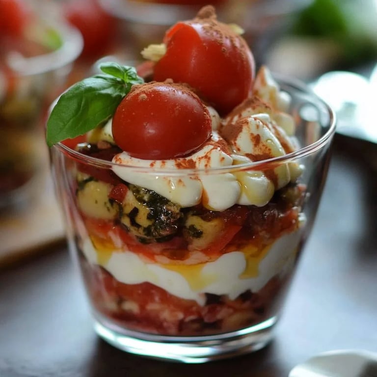 Tomaten-Mozzarella-Tiramisu im Glas