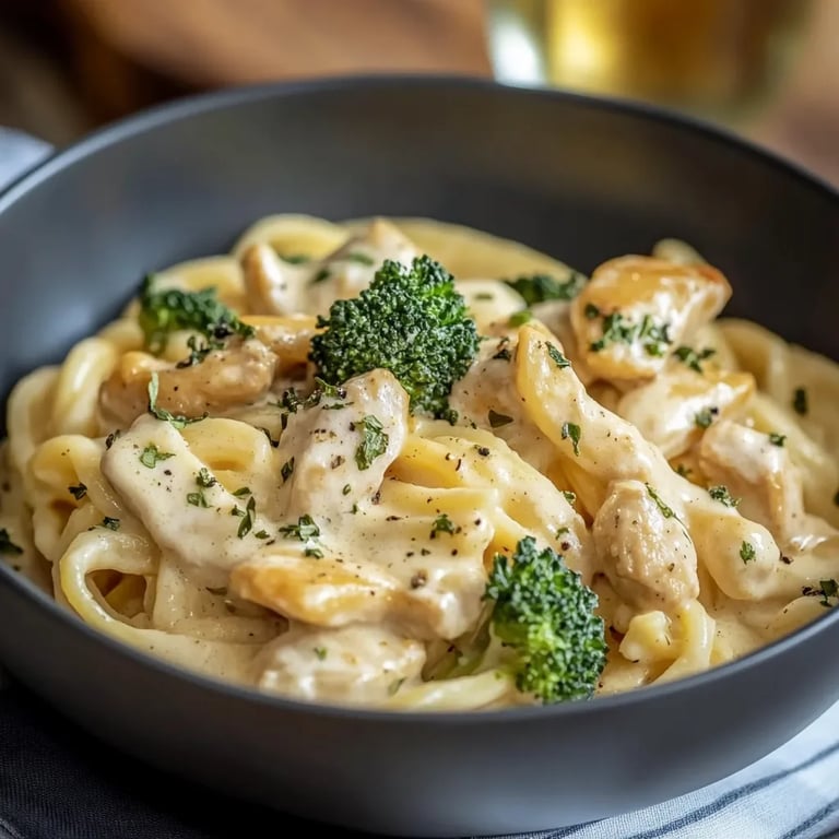 Cremige Hähnchen Brokkoli Pasta