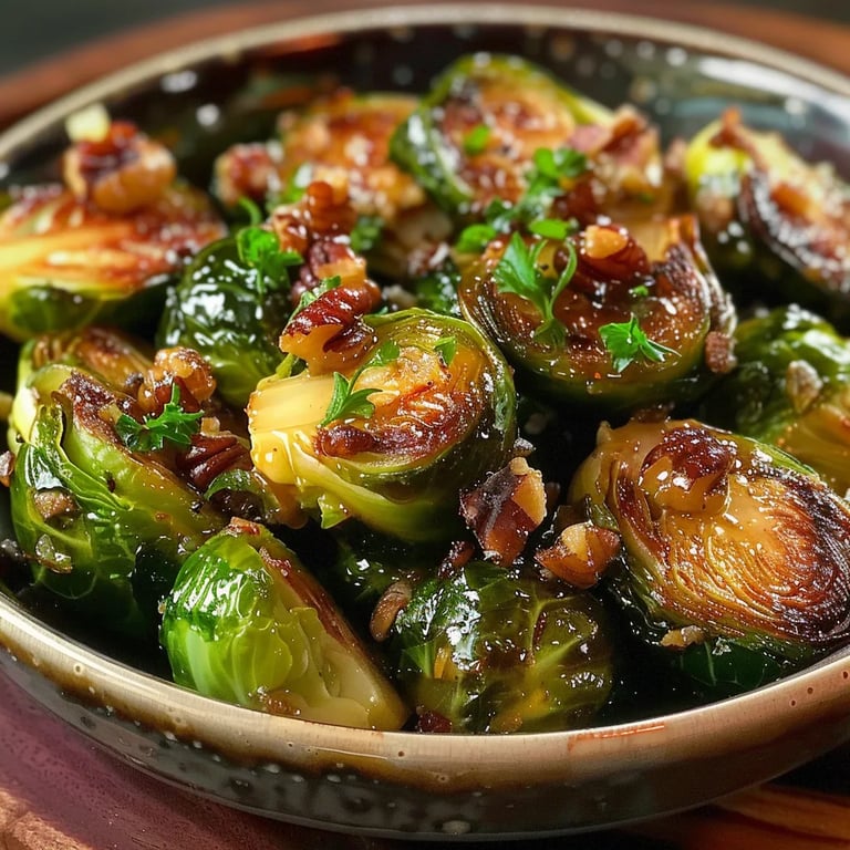 Ahornsirup-Rosenkohl mit Pekannüssen