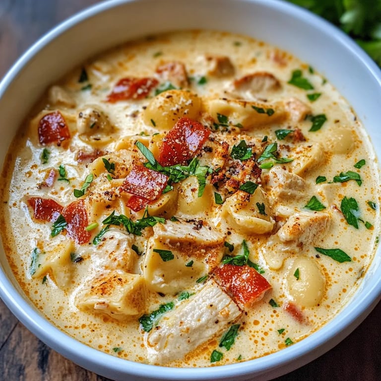 Creamy Parmesan Cajun Chicken Pasta Soup