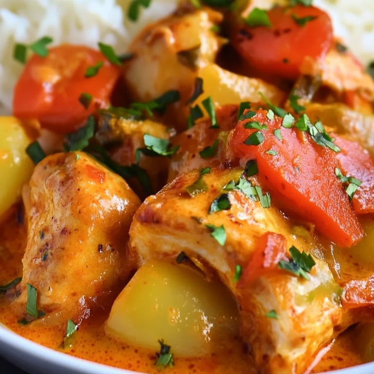 Paprika-Sahne-Hähnchen mit Reis